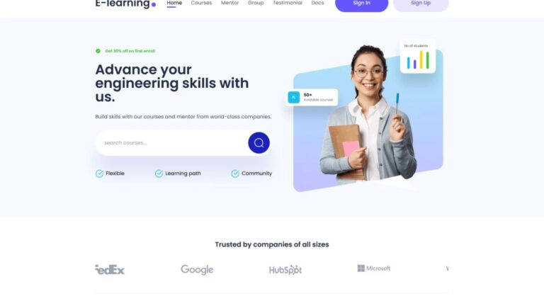 eLearning – Free Tailwind CSS Educational Website Template | RC Web Kit